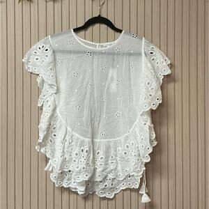 Unsubscribed Elegant White Eyelet Ruffle Bib Top Women’s Size M